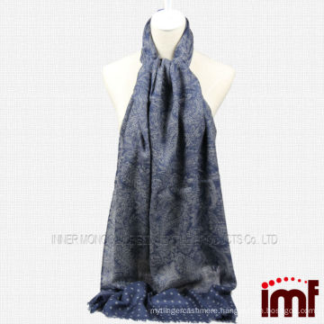 Wool Blue Paisley Dot Print Tassel Scarf Shawl